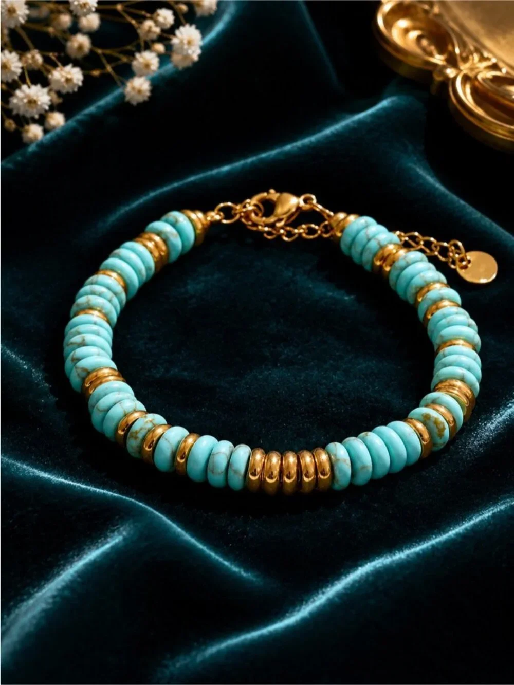 Turquoise and Gold Beaded Bracelet